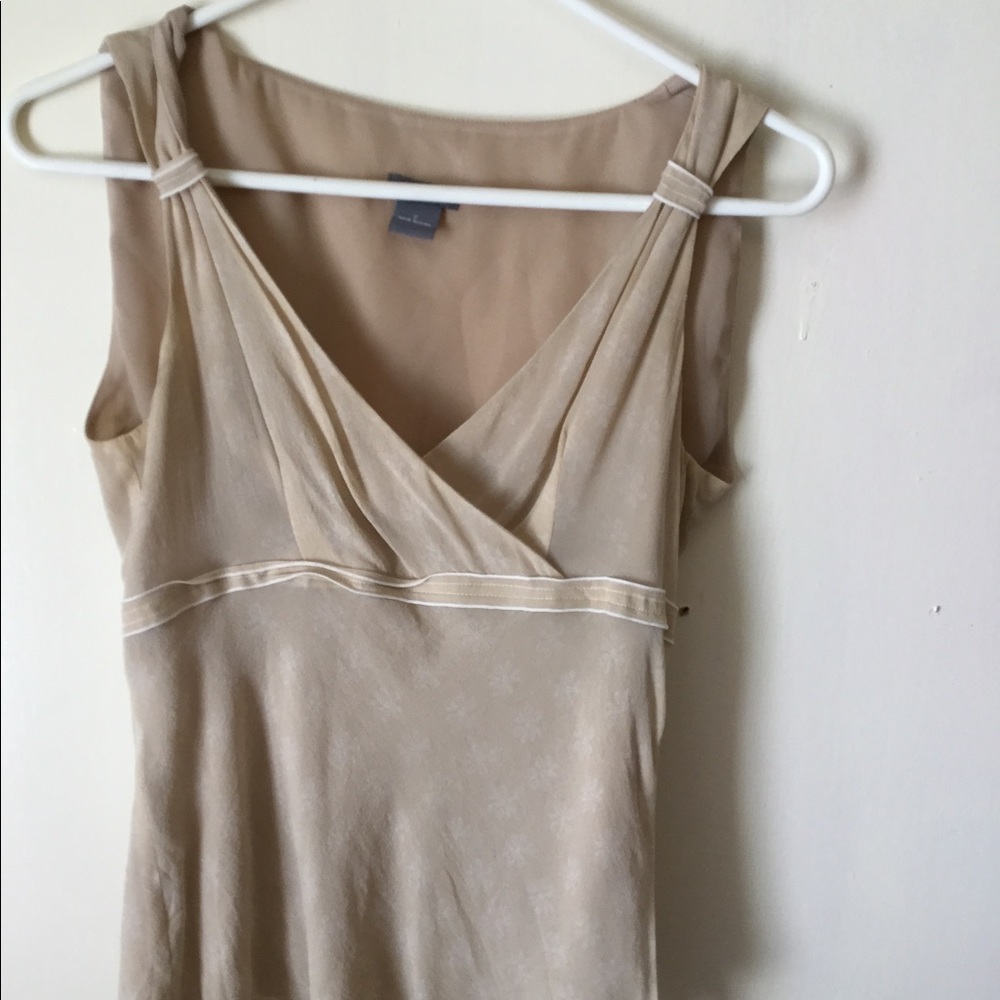 Ann Taylor lined tan shell w surplice neck